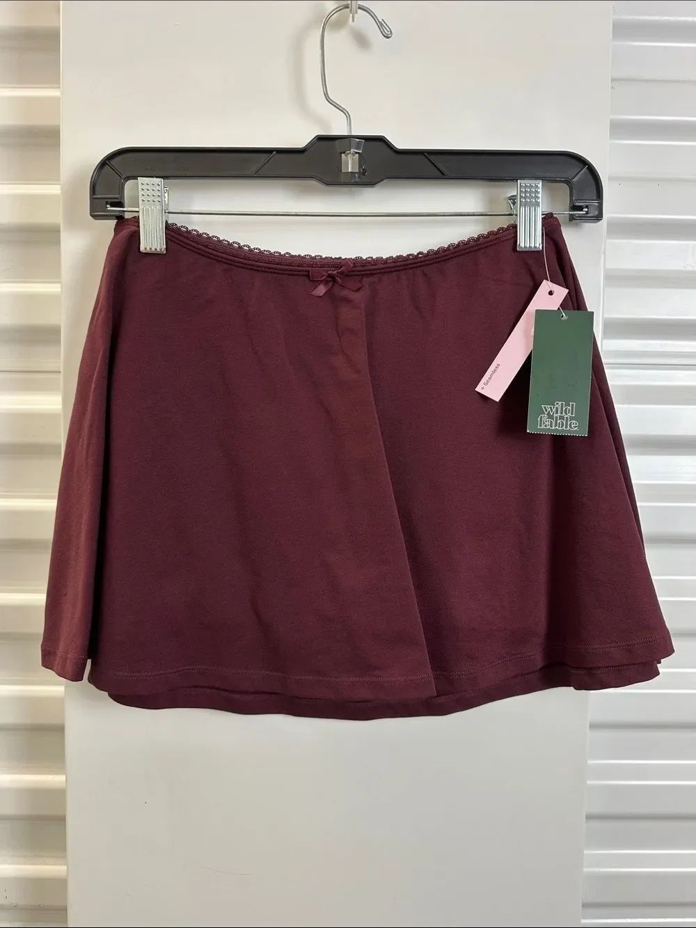 wild fable Burgundy Circle Skater Mini Skirt with Bow Trim